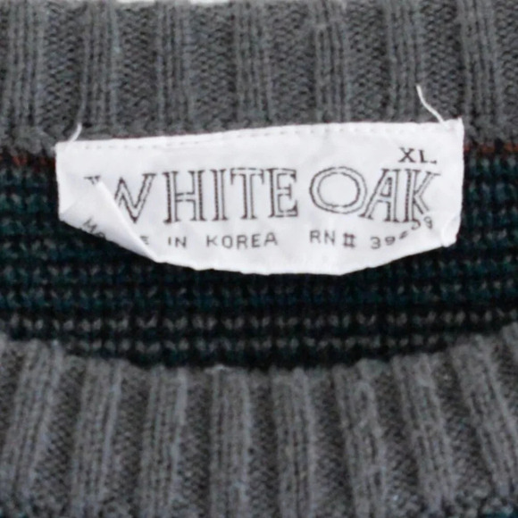 Vintage 90S White Oak Gray And Red Aztec Knit Crew Neck Sweater  XL - Picture 8 of 8